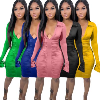 China High Quality Fashion Dress Wholesale Anti-static Sexy Elegant Ruched Sheath Casual Midi Dress Tight Street Long Dresses Women for sale