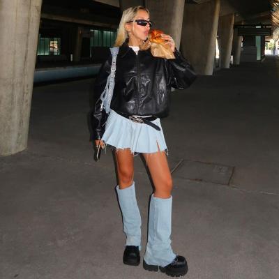 China Fashion Anti-Static Wholesale Denim Pleated Skirt 2 Piece Skirt Sets Thigh High Socks 2 Piece Sets For Women for sale