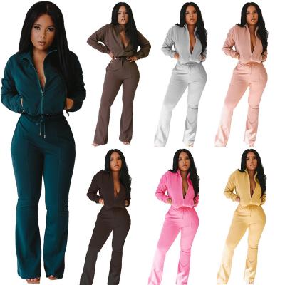 China Wholesale QUICK DRY Crop Long Sleeved Top Hoodie 2 Piece Set Womens Casual Straight Leg Sports Tracksuit 2 Piece Sets for sale