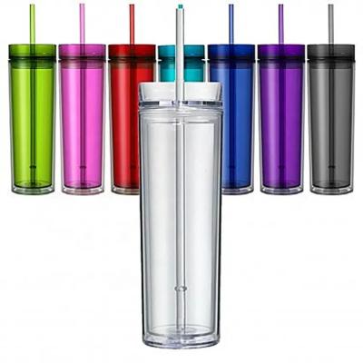 China 16oz Factory Price Modern Double Wall Tumbler Acrylic Clear Plastic Cold Cups With Skinny Lid And Straw for sale