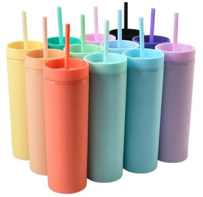 China Factory Price Custom Wholesale Modern Logo Eco-Friendly Double Wall 16oz Colorful Acrylic Skinny Tumbler for sale