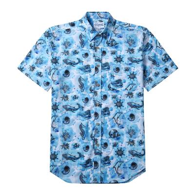 China Wholesale Fashion Stretch Four Way Anti-pilling Printed Mens Summer Hawaiian Short Sleeve Beach Shirts for sale