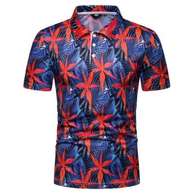 China Anti-wrinkle summer custom men's beach style printed polyester short sleeve polo shirt for sale