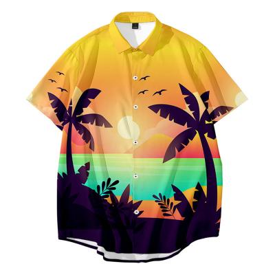 China Anti-pilling full fat print design plus size 100%poly aloha casual hawaiian beach buttons shirts for men for sale