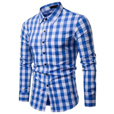 China Anti-Pilling Mens Plaid Cotton Check Casual Shirt Sheer Slim Fit Grid Long Sleeve Shirt For Men for sale