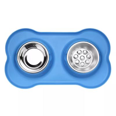 China Wholesale Custom Viable Protection Non-slip Driver Silicone Double Pet Bowls Double Travel Stainless Steel Dog Bowls for sale