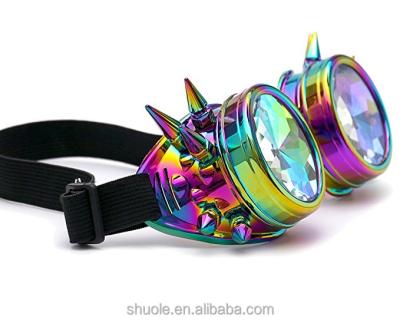 China Protective Safety Glasses ABS Rainbow Studded Steampunk Goggles, Kaleidoscope Praise Glasses Cyber ​​Welding Goth Cosplay Vintage Goggles for sale