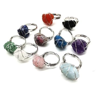 China China Natural Crystal Raw Stone Personalized Hand-wrapped Crystal Raw Stone Ring for sale