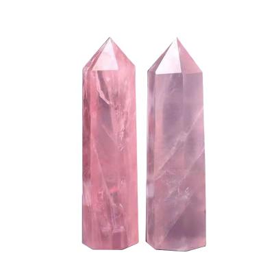 China China Wholesale Hot Crystal Rose Quartz Energy Point Wand Stone Grinding Single Sharp Prism for sale