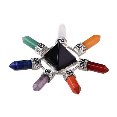 China Hot Selling Seven Column Natural Crystal Chakra Energy China Pyramid Crystal Ornaments for sale