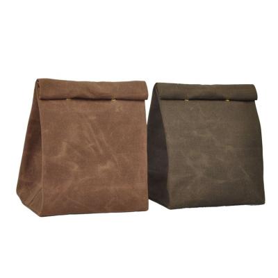 China Hot Selling Eco-friendly Waterproof Insulated Waxed Reusable Canvas Lunch Bag Picnic Bag For Women Men for sale