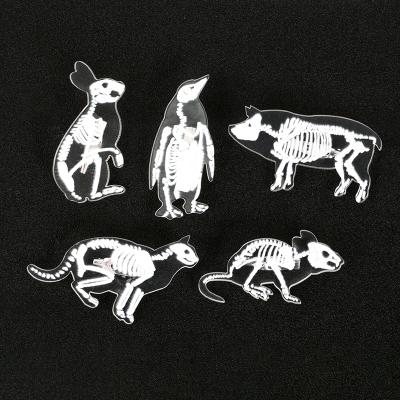 China Europe 6 Styles Pin Cat Pig Rabbit Penguin Bird Penguin Rat Bird Skeleton Jewelry Badge Jeans Lapel Acrylic Acrylic Pin For Friend for sale