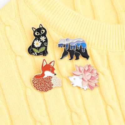 China Custom China Forest Garden Enamel Pin Fox Cat Bear Pink Hedgehog Brooches Bag Lapel Pin Cartoon Animal Badge Metal Opens For Friends for sale