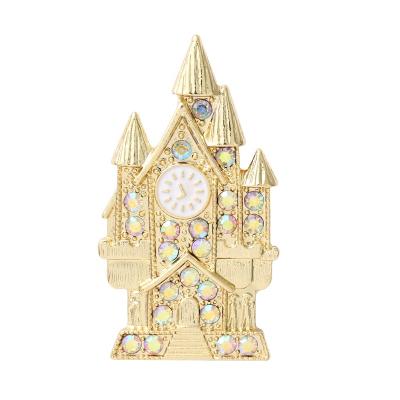 China High Quality Hot Sale Europe Enamel Pin Clock Tower Castle Ornate Trinket Brooch Alloy Brooches Pins Daily Engagement Ladies for sale