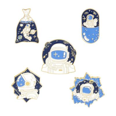 China Europe Manufacturers China Cool Astronaut Universe Textured Enamel Pins Star Creative Pill Metal Opens Lapel Badge Pins Party for sale