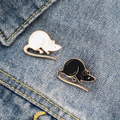 China Custom China Black White Rats Enamel Lapel Pin Concise Metal Craft Gift Pin Mouse Brooches Animal Badge Sneaker Shirt For Friends for sale