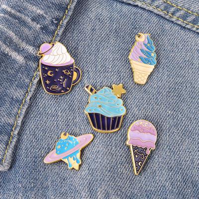 China Europe Planet Ice Cream Enamel Pin Custom Cupcake Dessert Brooches Badges Bag Lapel Pins Cartoon Universe Playful Jewelry Gift For Kid for sale