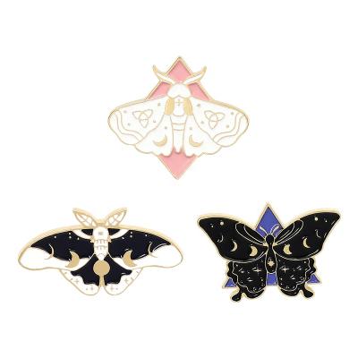 China Custom Europe Moth Butterfly Enamel Pins Moon Phase Brooch Bag Clothes Lapel Pin Gothic Badge Jewelry Gift For Woman Man for sale