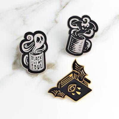 China Europe Magic Book Wings Cafe Ghost Devil Enamel Pins Badge BTS Bag Lapel Brooches Metal Stamped Crafts Decorated For Jeans Boys for sale