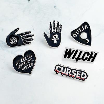 China Dark Enamel Pins Europe CURSED WITCH Palm YES NO Denim Pin Buckle Shirt Badge Fashion OUIJA Heart Brooch Metal Pins Gift For Friend for sale