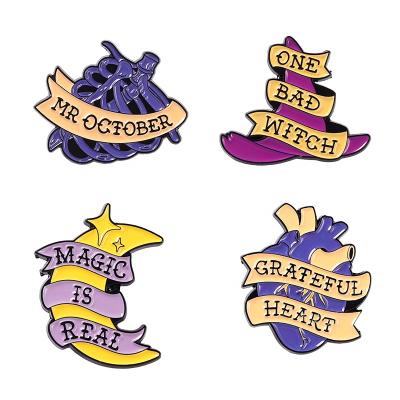 China Europe Witch Wizard Enamel Pins Lapel Pin Badge Witchcraft Halloween Gifts Rib Cage Brooches Bag Hat Moon Heart For Men Women Kid for sale