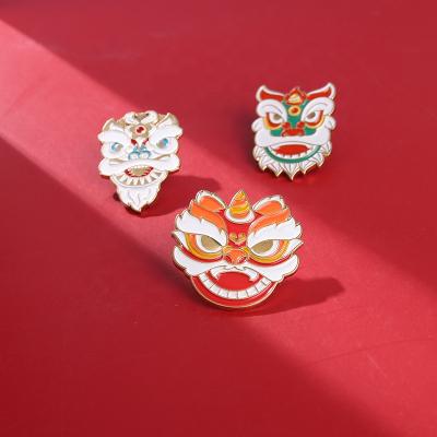 China China Chinese Style Textured Lion Dancing Pin Brooch Lapel Pin Badges Gift Custom Individuality Vouchers for Friends for sale