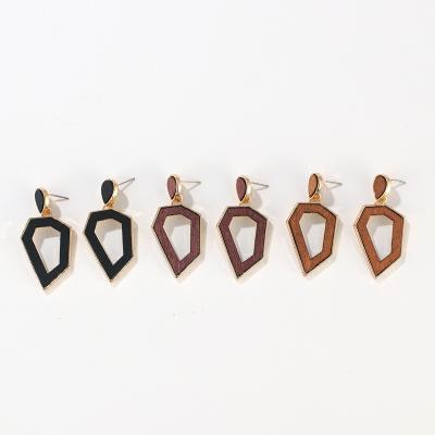 China Other Promotional Wholesale Geometric Wooden Earrings Hollow Out Style Wooden Concise Earrings For Girls Ladies for sale