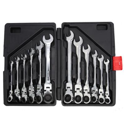 China 12pcs Carbon Steel Combination Wrench Set Dual Purpose Ratchet Wrench Adjustable Head Set 12 Piece Set Ratchet Auto Repair Tool 72 Tooth wre for sale