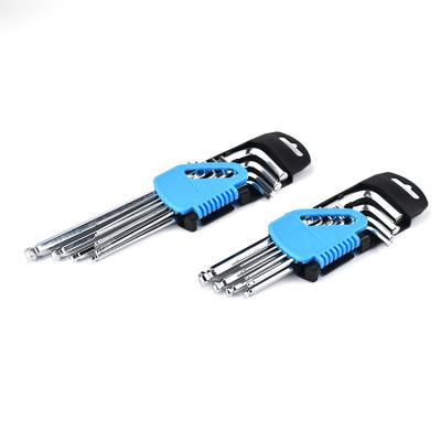 China Metric Chrome Vanadium Steel Long Arm Ball End Allen Hex Key Wrench 9pcs L-Keys Bright Metal Long Chrome Vanadium Steel Customized OEM Logo for sale