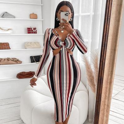 China 2022 summer new envelope wish European and American chest foreign trade women's breathable clothing striped long-sleeved dress women for sale