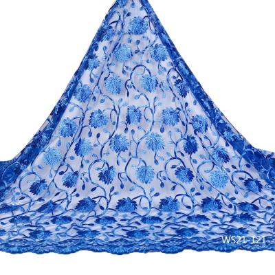 China Other Stone Chime Lace Fabric For Women Tulle Embroidery Fancy Royal Blue Laces Fabrices for sale