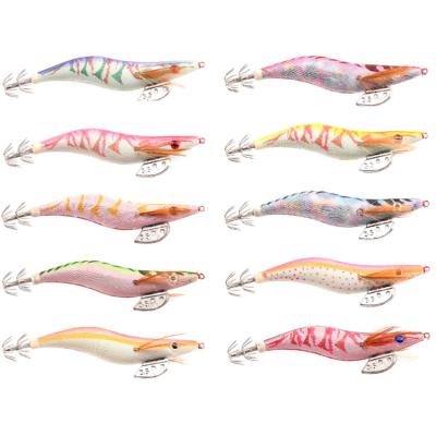 China 10Pcs Full Size 3.5 Night Light Fishing Lure Set Wooden Jigs Wooden Hook Shrimp Artificial Fishing Lures Wood Bait for sale