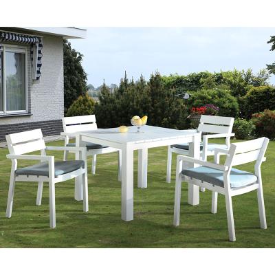 China Factory Modern Outdoor Furniture Patio Garden Dining Table And Chairs Rustproof Aluminum White Set for sale