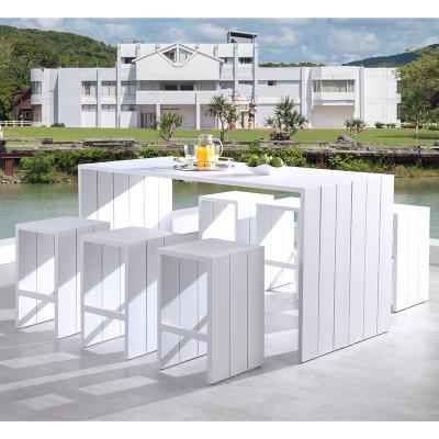 China Modern Minimalist Aluminum Patio Garden Outdoor Furniture 7pcs Pool Bar Table Set for sale