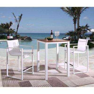 China Modern 3 Piece Counter Height Metal Aluminum Space Saving Patio Restaurant Plastic Wood Commercial Outdoor Furniture Garden Bar Table for sale