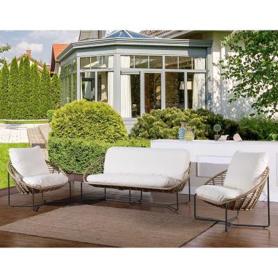 China Aluminum Patio Garden Balcony Outdoor Furniture Contemporary Metal 3 Piece Set P.E Wicker Rattan Garden Sofa Set for sale