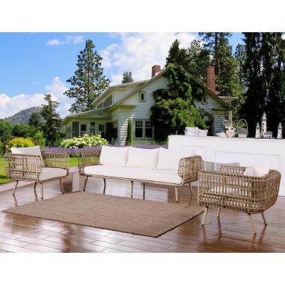 China Contemporary Modern Luxury Waterproof Fabric P.E Wicker Rattan Outdoor Sofa Set for Balcony Garden Terrace Patio Furniture for sale