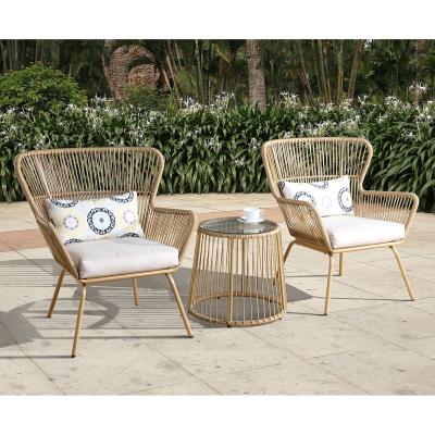 China Modern Cast Iron Metal Steel Rattan Wicker Modern Garden Furniture Outdoor Table And Chairs for sale