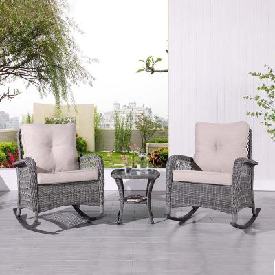 China 3 Pieces Balcony Patio Garden Indoor Outdoor Aluminum Furniture P.E Rattan Wicker Sofa(Others) Wicker Rocking Chairs With Seat And Back Cushion for sale