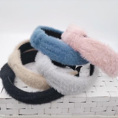 China Soft Solid Color Fur Headband For Women Woven Knot Cross Turban Headband for sale