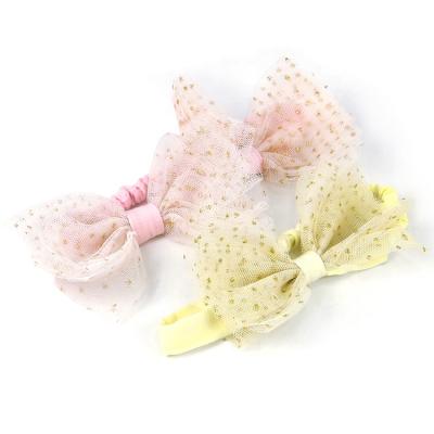 China Latest Fashion Design Cute Kids Hair Accessories Mesh Bow Elastic Kids Babies Head Band for sale