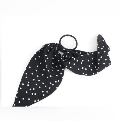 China Cheap Hair Decoration Polka Dot Bowknot Hair Ties Black Elastic Hair Ring Non-azo for sale