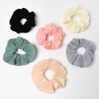 China Elegant Simple Pure Color Ponytail Hair Tie For Girls Wrinkle Polyester Hair Scrunchies for sale