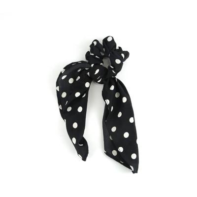 China New Custom Made Non-azo Style Women Black Elastic Bowknot Hair Tie Polka Dot Hair Rope Ring for sale