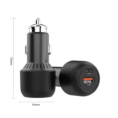 China Type-C USB Port Car Charger Mobile Phone Dual Access QH350-1U1C High Power Charging Quickly Black for sale