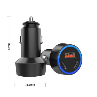 China Mobile Phone Fast 58W Aluminum Alloy Led Type 3 2 Black Left Compatible Car Charger Metal Factory Palladium Mobile Phone 1 USB Fast Charging for sale