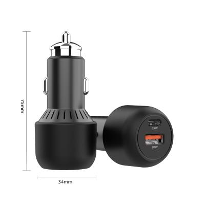 China Factory 63W Car Charger QH345 Palladium Dual Ports High Power Charging Black Type-C QC3.0&PD 2Port USB C Fast Car Charger Mobile Phone for sale