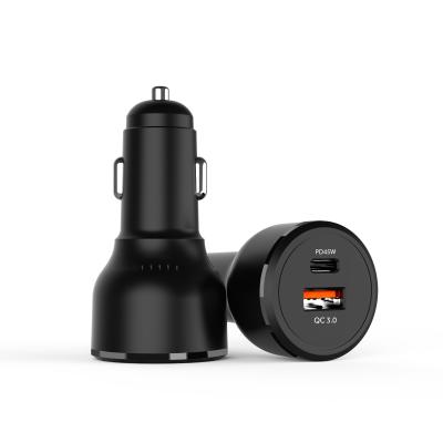 China Type-C Factory 63W QC3.0&PD 2Port Car Charger QH345 Palladium Dual Access High Power Charging USB Port Car Charger Mobile Phone Fast Black for sale