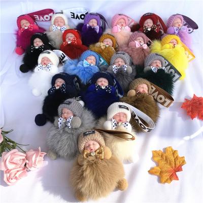 China Custom Plush Pompom Ball Plush Keychains Sleeping Baby - Doll Key Chain for sale