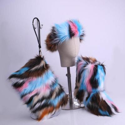 China Wholesale Custom Anti-slippery Ladies Winter Warmth Fur Shorts Purse and Headband Matching Boots for sale